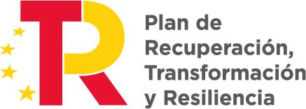 Logotipo del Plan de Recuperación, Transformación y Resiliencia de España, que incluye las letras "R" y "T" en colores rojo y amarillo, junto a estrellas.